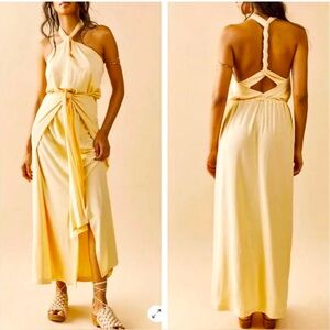Free People Beach Golden Days Maxi Halter Dress Vanilla Cake Size XL